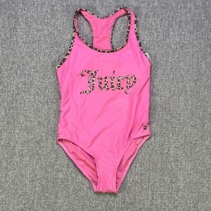 Juicy Couture Girls Pink Leopard One Piece Swimsuit Size 10 NWT Logo Charm